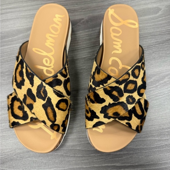 Sam Edelman Audrea Slide Sandals Women's Size 6 Lamb Fur Shoes Leopard Print - Picture 2 of 16